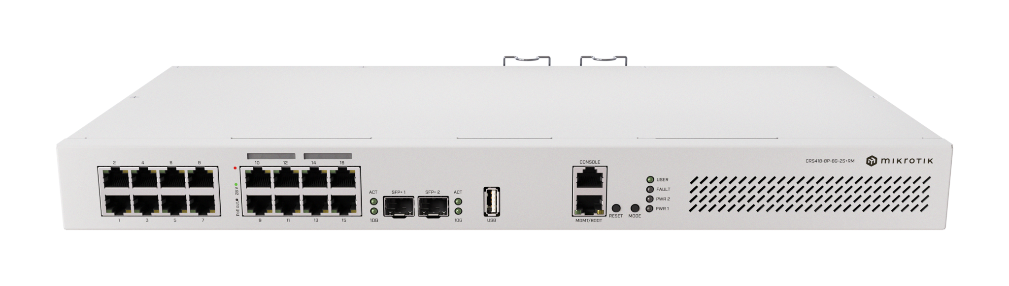 MikroTik | Cloud Router Switch with RouterOS L5, racmount case | CRS418-8P-8G-2S+RM