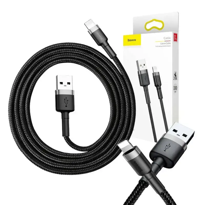 "Baseus Cafule Cable" tvirtas nailono laidas USB / "Lightning" QC3.0 2.4A 1M juodai pilkas (juodai pilkas)