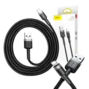 "Baseus Cafule Cable" tvirtas nailono laidas USB / "Lightning" QC3.0 2.4A 1M juodai pilkas (juodai pilkas)