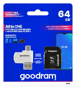 Goodram M1A4 All in One, 64 GB, MicroSDXC, Class 10, UHS-I, 100 MB/s, 10 MB/s