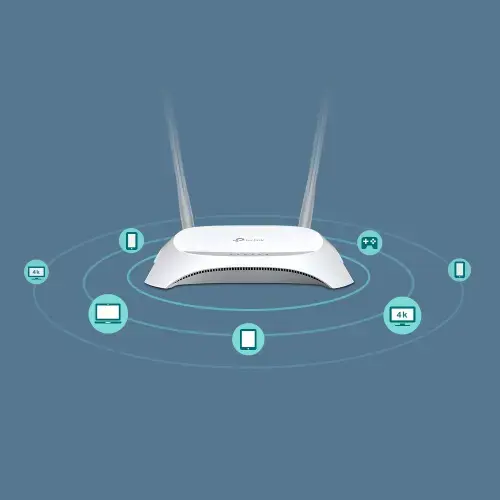 TP-Link 3G/4G belaidis N maršrutizatorius, "Wi-Fi 4" (802.11n), vienos juostos (2,4 GHz), Ethernet LAN, juodas, baltas, stalinis maršrutizatorius