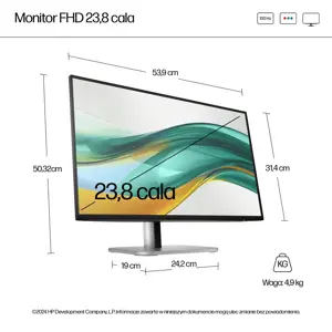 HP 524pf Series 5 Pro FHD Monitor - 23.8" 1920x1080 FHD 350-nit 100Hz AG, IPS, HDMI/DisplayPort, 4x USB-A, height adjustable/tilt/swivel/pivot, 3 years (replaces E24 G5)