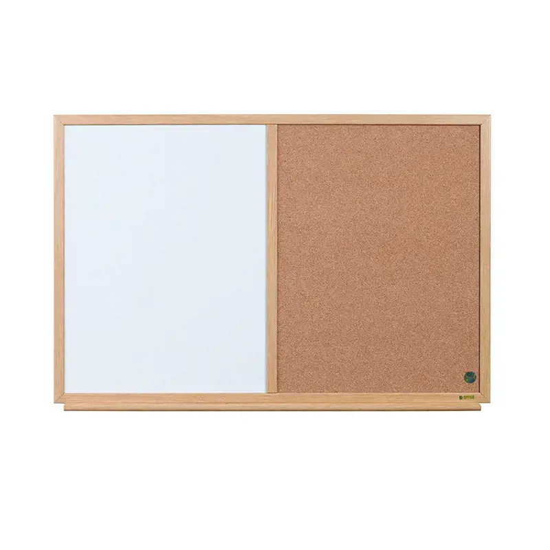 Baltoji magnetinė ir kamštinė lenta BI-OFFICE EARTH Combo 90x60, ąžuolo rėmas