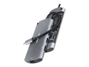 Axagon HMC-6M2 SUPERSPEED USB-C COMBO 6IN1 HUBMultiport USB 3.2 Gen 1 šakotuvas. SATA M.2, HDMI, Gigabit LAN ir Power Delivery. Kabelis USB-C 18 cm.