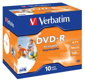 VERBATIM DVD-R 120 min. / 4,7 GB, 10 vnt., korpusas "DataLife Plus", spausdinamas rašaliniu spausdi…