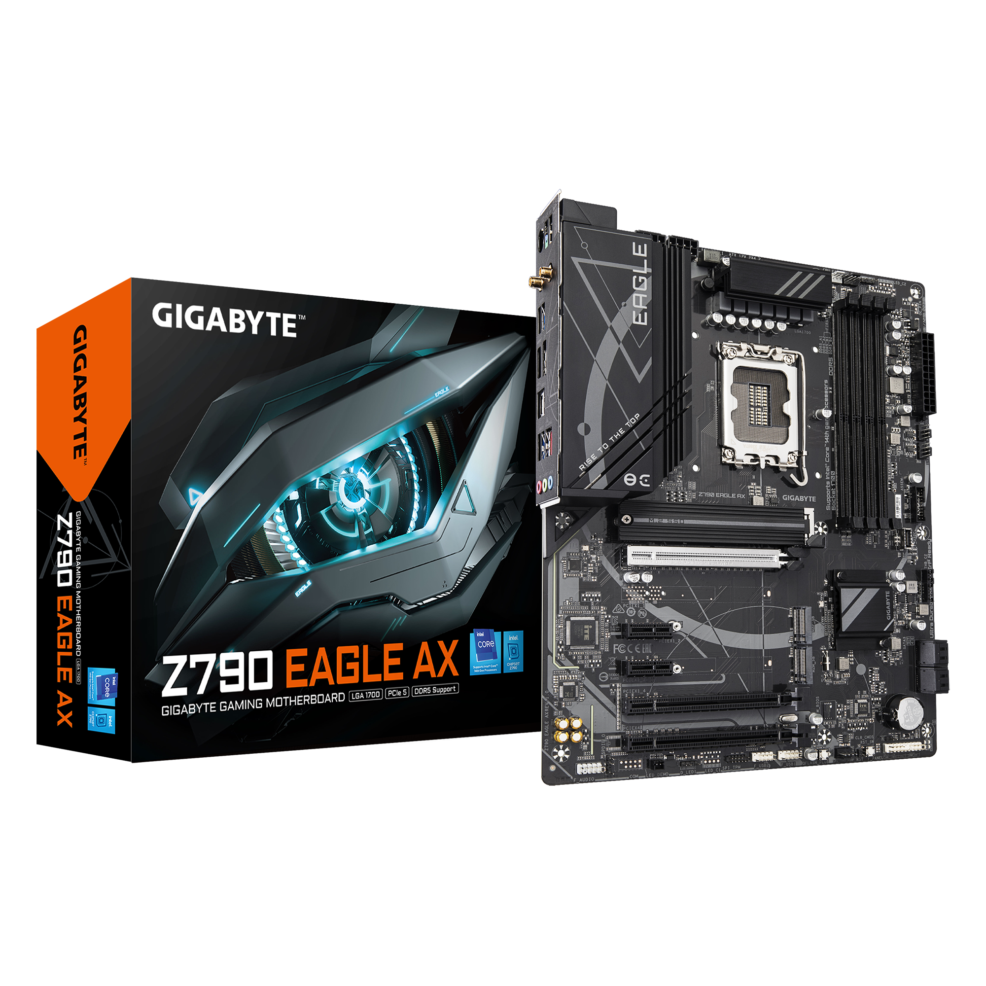 GIGABYTE Z790 EAGLE AX Motherboard - Supports Intel Core 14th Gen CPUs, 12+1+１Phases Digital VRM, up to 7600MHz DDR5 (OC), 3xPCIe 4.0 M.2, Wi-Fi 6E, 2.5GbE LAN, USB 3.2 Gen 2, Intel, LGA 1700, Intel® Celeron®, Intel® Core™ i3, Intel® Core™ i5, Intel® Core™ i7, Intel® Core™ i9,..., LGA 1700, 192 GB, DDR5-SDRAM