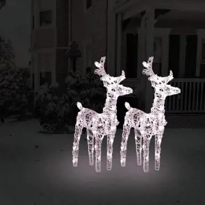 Kalėdiniai elniai, 2vnt., akrilas, 80 šiltų baltų LED