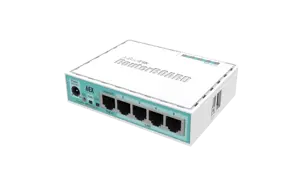"MikroTik RouterBOARD hEX" su dviejų branduolių 880 MHz MHz CPU 256 MB RAM 5 Gigabit LAN