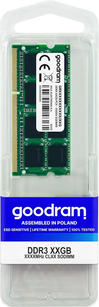 "Goodram GR1600S3V64L11S/4G", 4 GB, 1 x 4 GB, DDR3, 1600 MHz, 204 kontaktų SO-DIMM, žalias