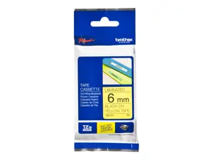 Brother P-Touch TZE611 laminuota 6 mm juoda ant geltonos spalvos 8 m ilgio
