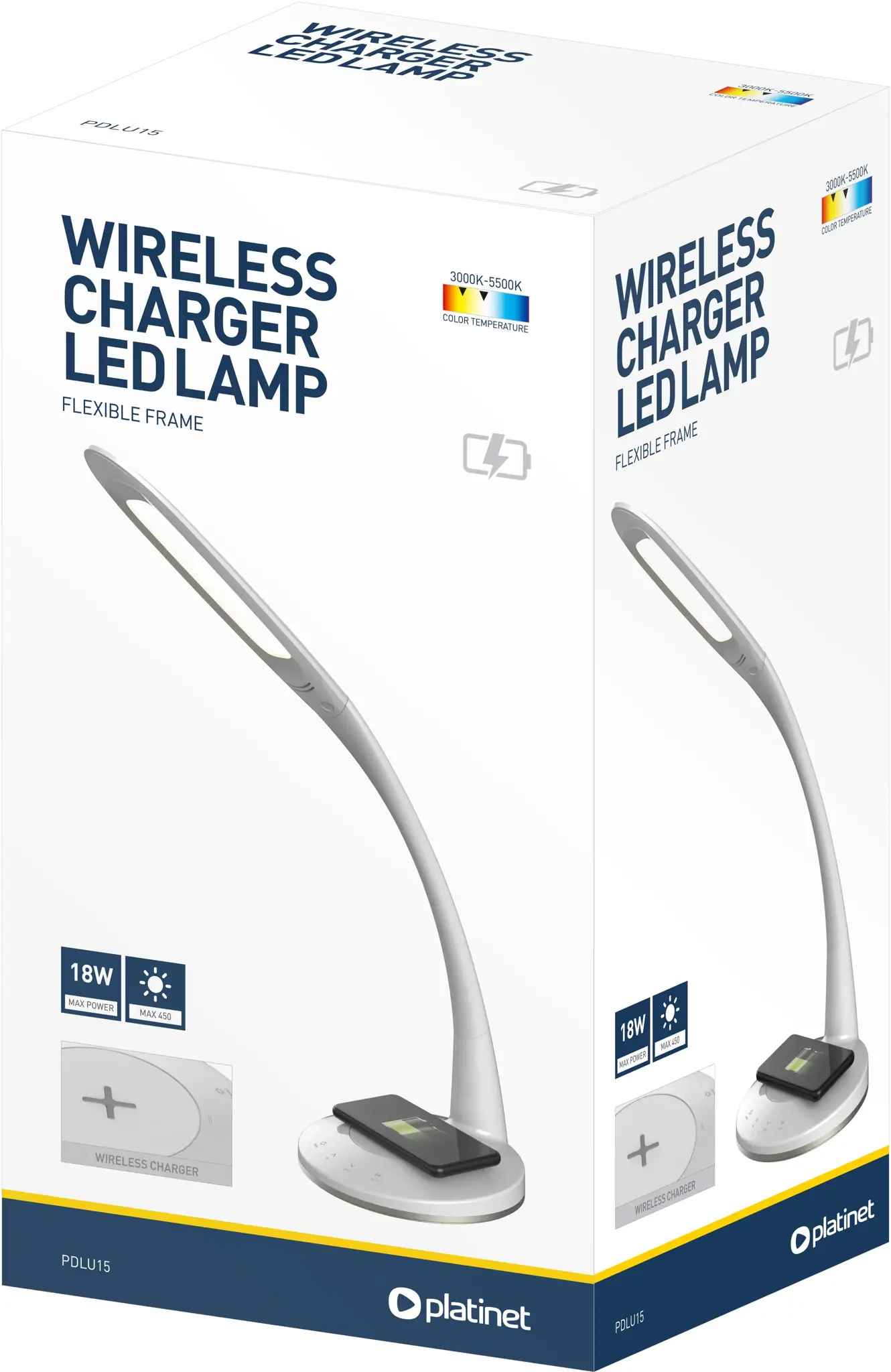 Platinet stalinė lempa su QI įkrovikliu PDLU15 18W (44125)