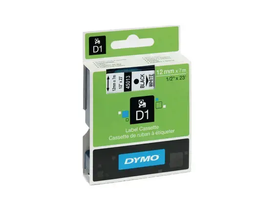 DYMO Authentic D1 Labels | Black Print on White Tape | 9 mm x 7 m | Self-Adhesive Labels for LabelManager Label Makers | Made in Europe, Black on white, Polyester, Belgium, -18 - 90 °C, DYMO, LabelManager, LabelWriter 450 DUO