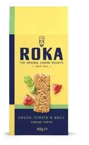 Sūrio trapučiai ROKA Gouda, su pomidorais ir baziliku, 60 g