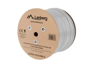 LANBERG LAN kabelis UFTP cat.6A 305m solid CU LSZH pilkas CPR fluke pass