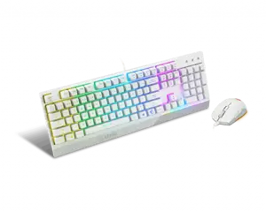 MSI VIGOR GK30 COMBO WHITE MEMchanical Gaming Keyboard + Gaming Mouse Bundle 'UK Layout, 6 zonų RGB apšvietimo klaviatūra, dviejų zonų RGB apšvietimo pelė, 5000 DPI optinis jutiklis, centrinė', USB, mechaninė, QWERTY, RGB LED, balta, pelė pridedama