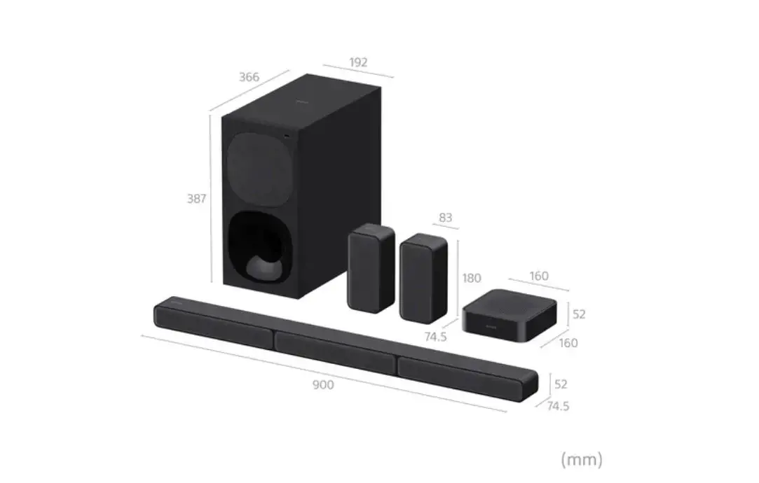 "Sony HT-S40R", 5.1 kanalų, 600 W, "Dolby Digital", "Dolby Dual Mono", 90 W, 90 W, 75 W