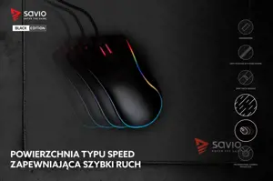 SAVIO ŽAIDIMŲ PELĖS KILIMĖLIS 250X250X2MM, DYGSNIUOTAIS KRAŠTAIS BLACK EDITION TURBO DYNAMIC S