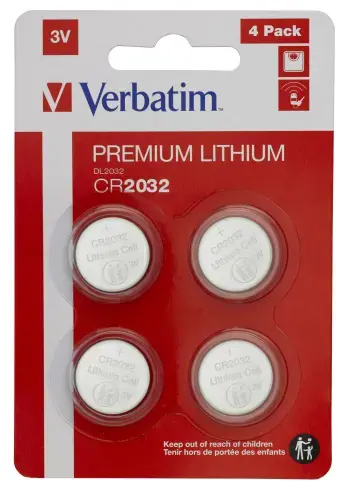 Verbatim CR2032, Single-use battery, CR2032, Lithium, 3 V, 4 pc(s), Silver