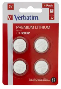 Verbatim CR2032, Single-use battery, CR2032, Lithium, 3 V, 4 pc(s), Silver