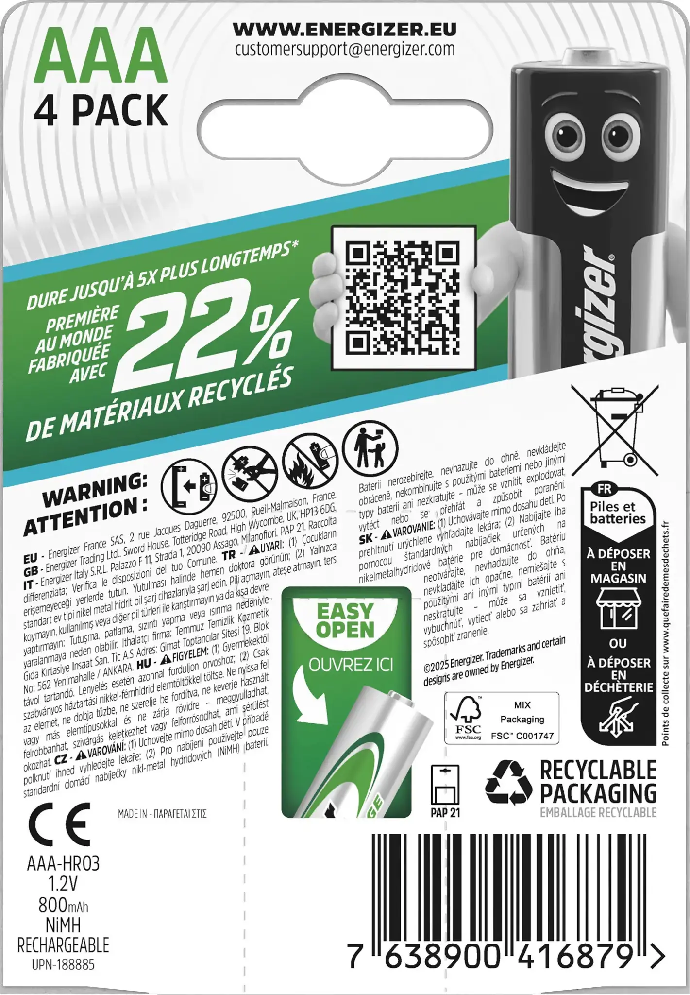 ENERGIZER EXTREME AAA ECO 4PK 800MAH