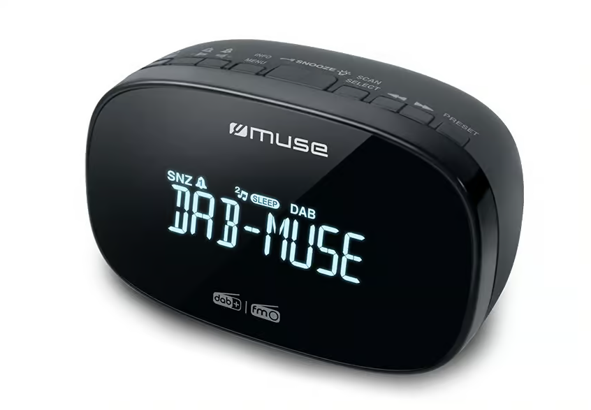 "Muse DAB+/FM Dual Alarm Clock Radio" M-150 CDB Žadintuvo funkcija, AUX įvestis, juoda