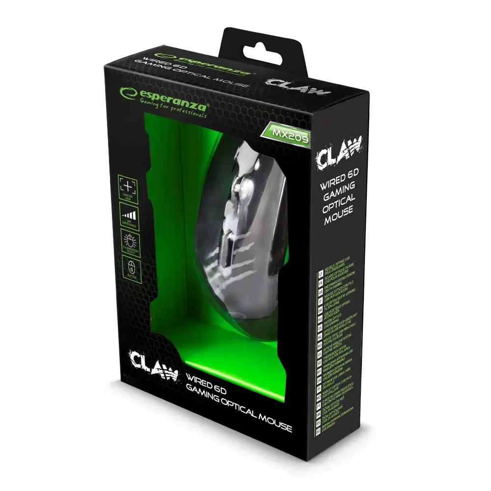 ESPERANZA EGM209G WIRED MOUSE FOR GAMERS 6D OPT. USB MX209 CLAW