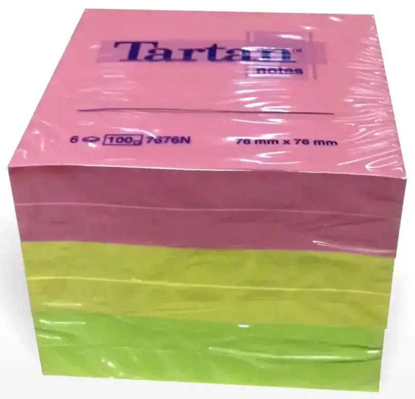 Lipnūs lapeliai TARTAN neon, 76 x 76 mm, 6 vnt./pak, įvairios spalvos