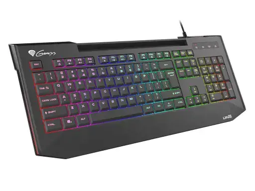 NATEC Genesis žaidimų klaviatūra Lith 400 RGB JAV išdėstymo apšvietimas X-Scissor slim