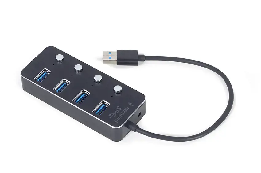 GEMBIRD USB 3.1 Gen 1 4 prievadų šakotuvas su jungikliais, juodas