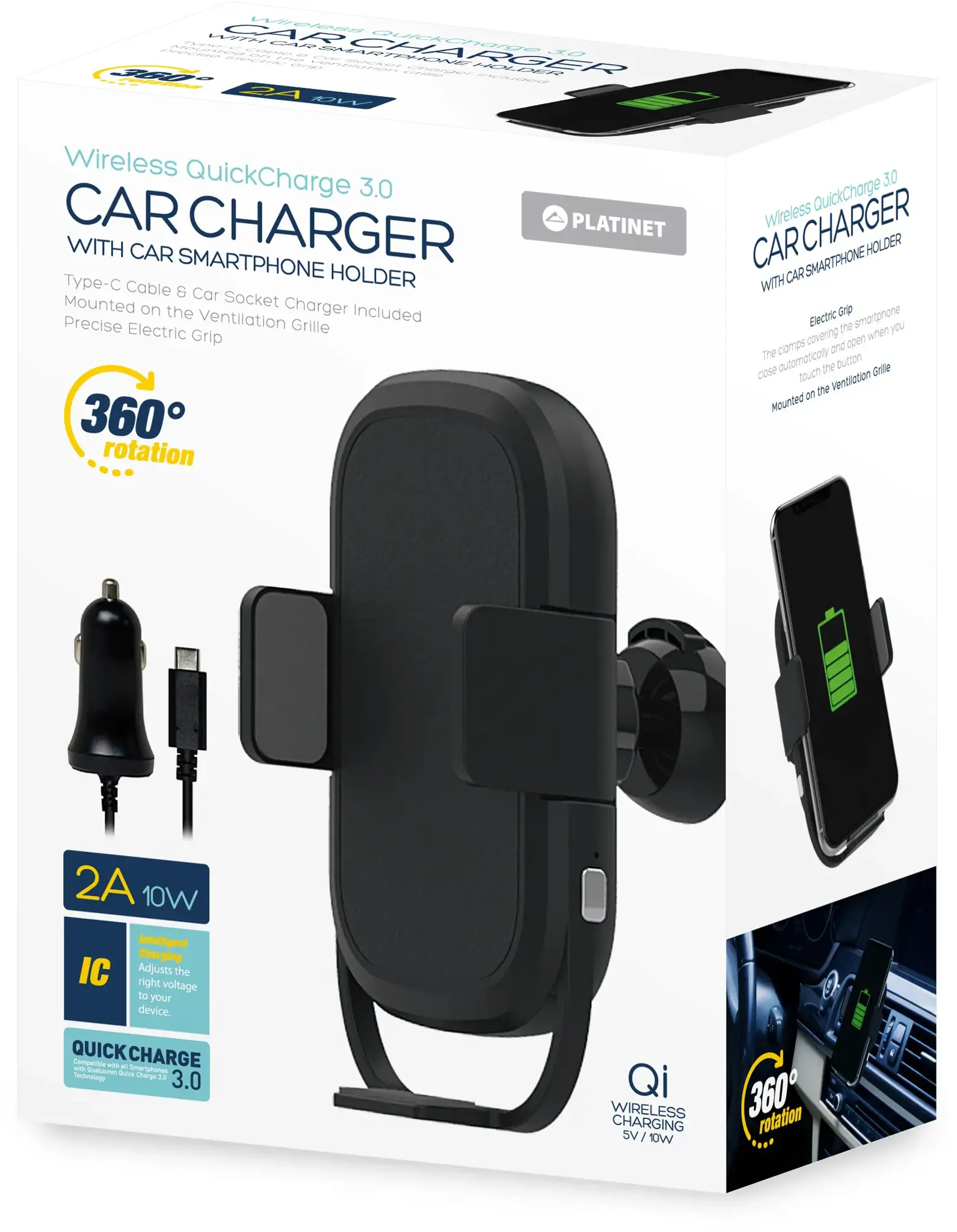 Automobilinis telefono laikiklis ir QI belaidis įkroviklis 2A/10W PUCHWI