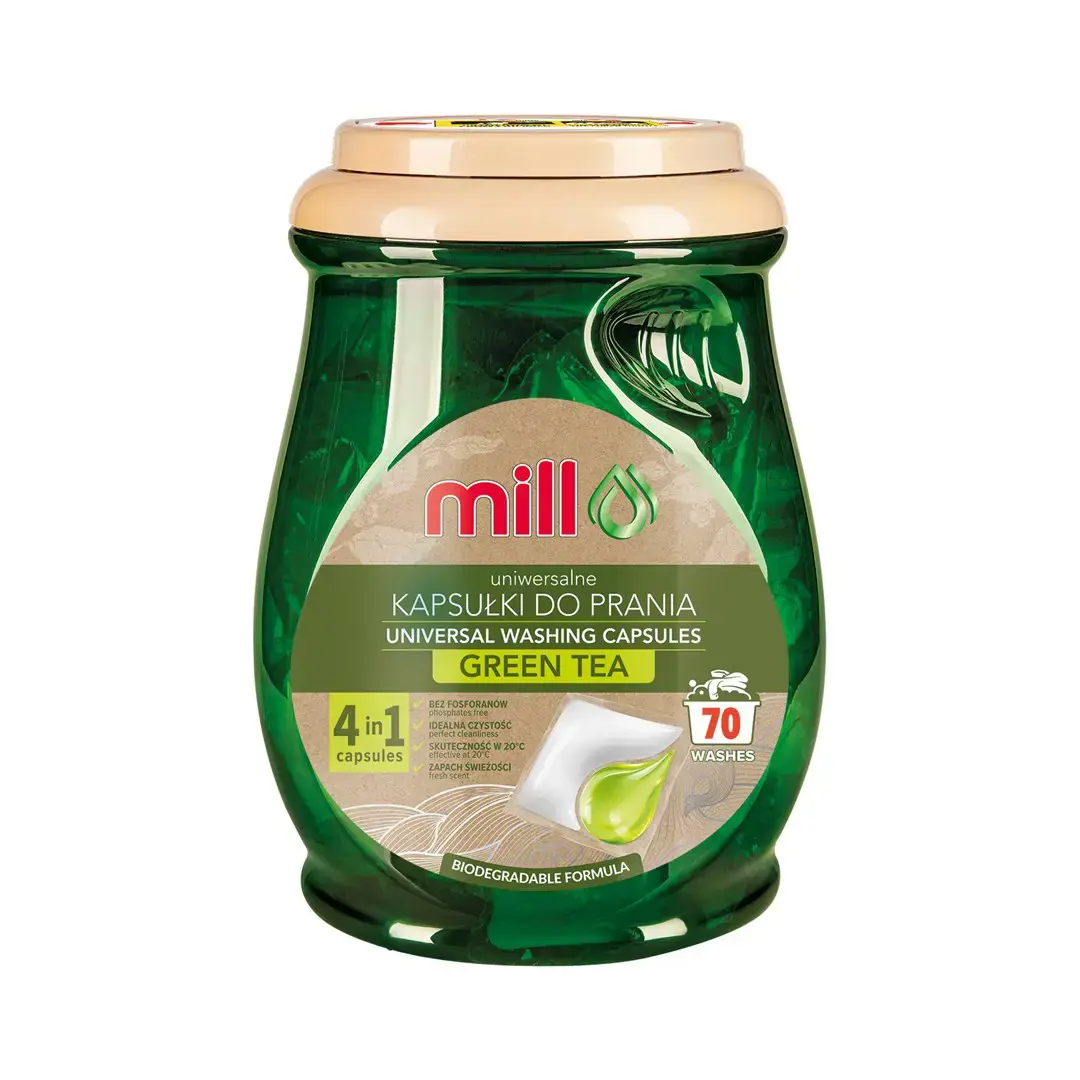 MILL ECO 2k universal 2-in-1 green tea laundry capsules, 70 capsules