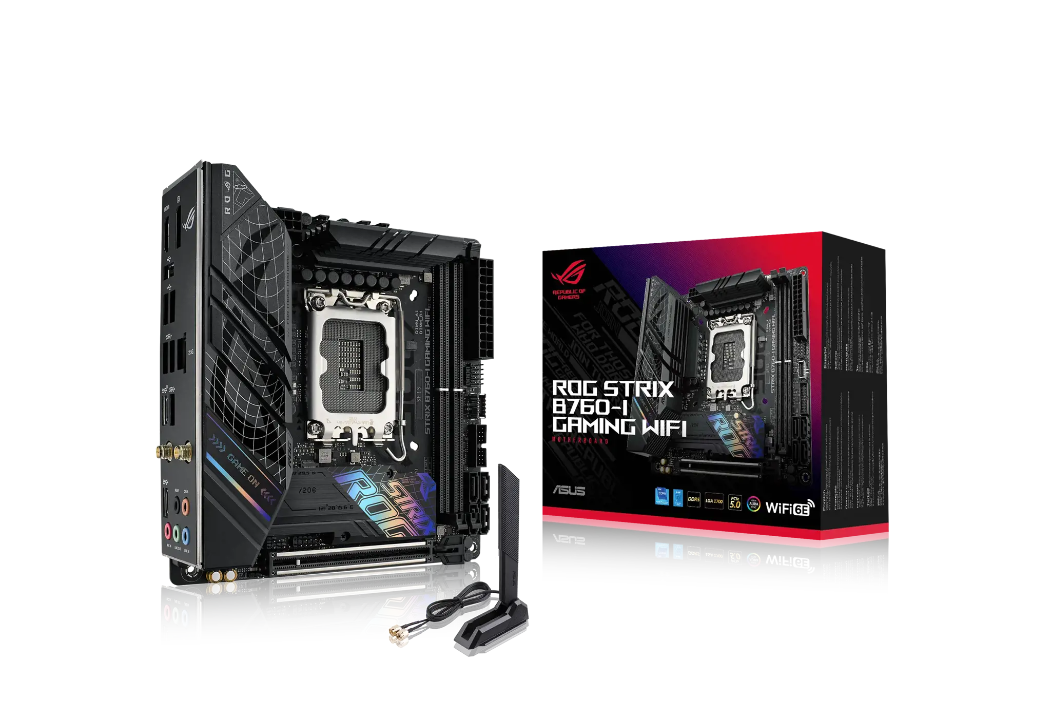 ASUS ROG STRIX B760-I GAMING WIFI, "Intel", LGA 1700, "Intel® Celeron®", "Intel® Core™ i3", "Intel® Core™ i5", "Intel® Core™ i7", "Intel® Core™ i9",..., LGA 1700, DDR5-SDRAM, 64 GB