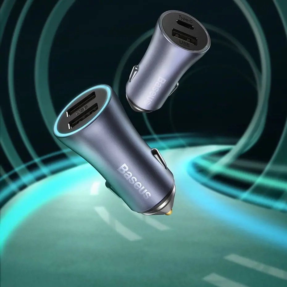 Baseus TZCCJD-0G Golden Contactor Car Charger Dual Quick Charger USB 40W Dark Grey