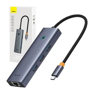 "4-in-1" "Baseus UltraJoy" USB-C ir 3x USB 3.0 + RJ45 šakotuvas (pilkas)
