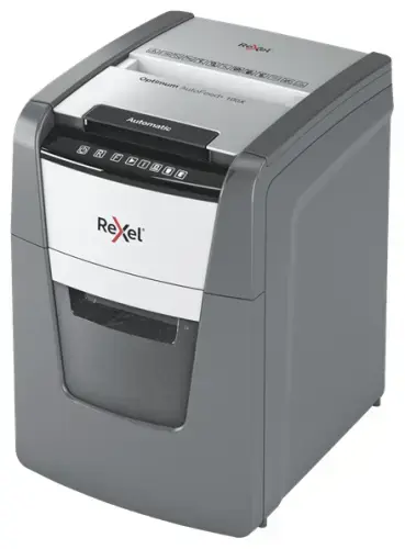 Rexel Optimum AutoFeed+ 100X Dokumentų naikiklis Cross Cut 4x28mm P-4 34L 55 dBA, Pilka/Juoda