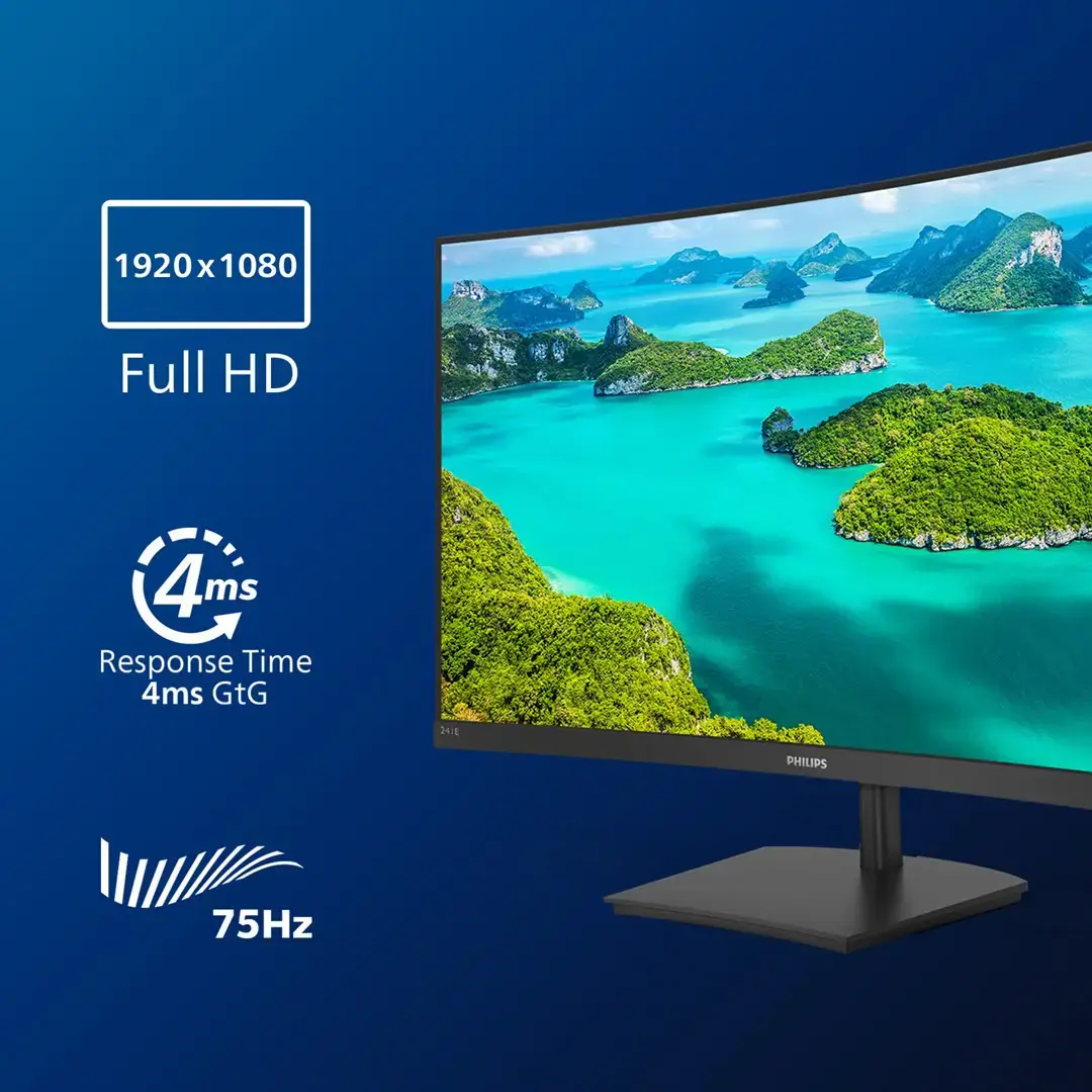Monitorius PHILIPS 241E1SCA/00 Monitor Philips 241E1SCA/00 23,6 FullHD, VA, HDMI, curved, speakers