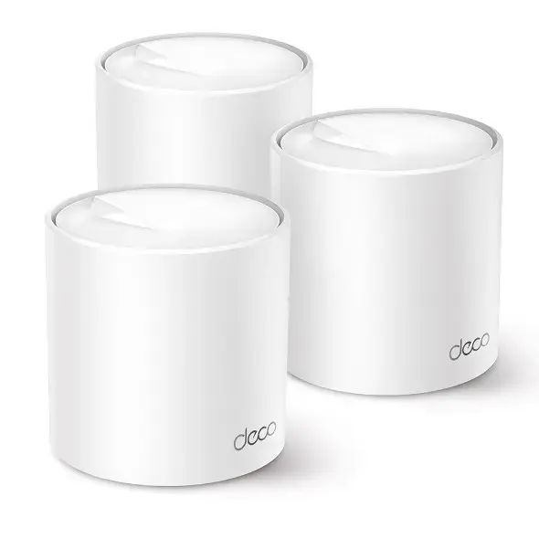 "TP-Link AX3000 Whole Home Mesh WiFi 6" sistema, balta, vidinė, CE: (2,4 GHz) <20 dBm (2,4 GHz) <23 dBm (5 GHz) FCC: <30 dBm (2,4 GHz) <30 dBm (5 GHz), 0-40 °C, -40-70 °C, 10-90 %.