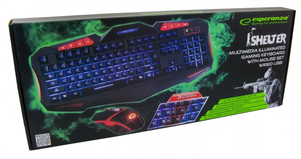 ESPERANZA EGK3000 MULTIMEDIA ILLUMINATED WIRED USB GAMING KEYBOARD WITH MOUSE SET SHELTER