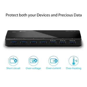 TP-Link UH700, USB 3.2 Gen 1 (3.1 Gen 1) Micro-B, USB 3.2 Gen 1 (3.1 Gen 1) Type-A, 5000 Mbps, juoda, 1 m, USB