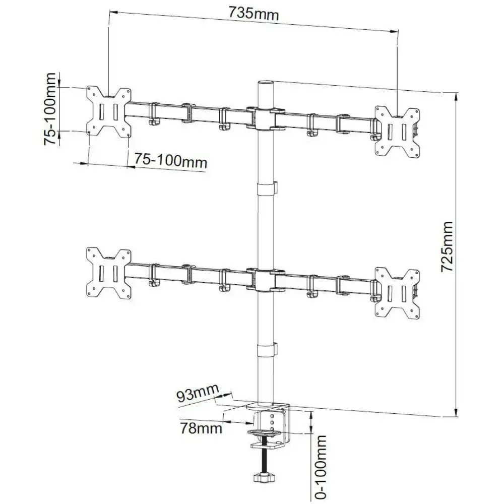 TECHLY 027521 "Techly" Keturvietis stalinis LED/LCD monitoriaus porankis 13-27 VESA 4x 10 kg pilnas judesys