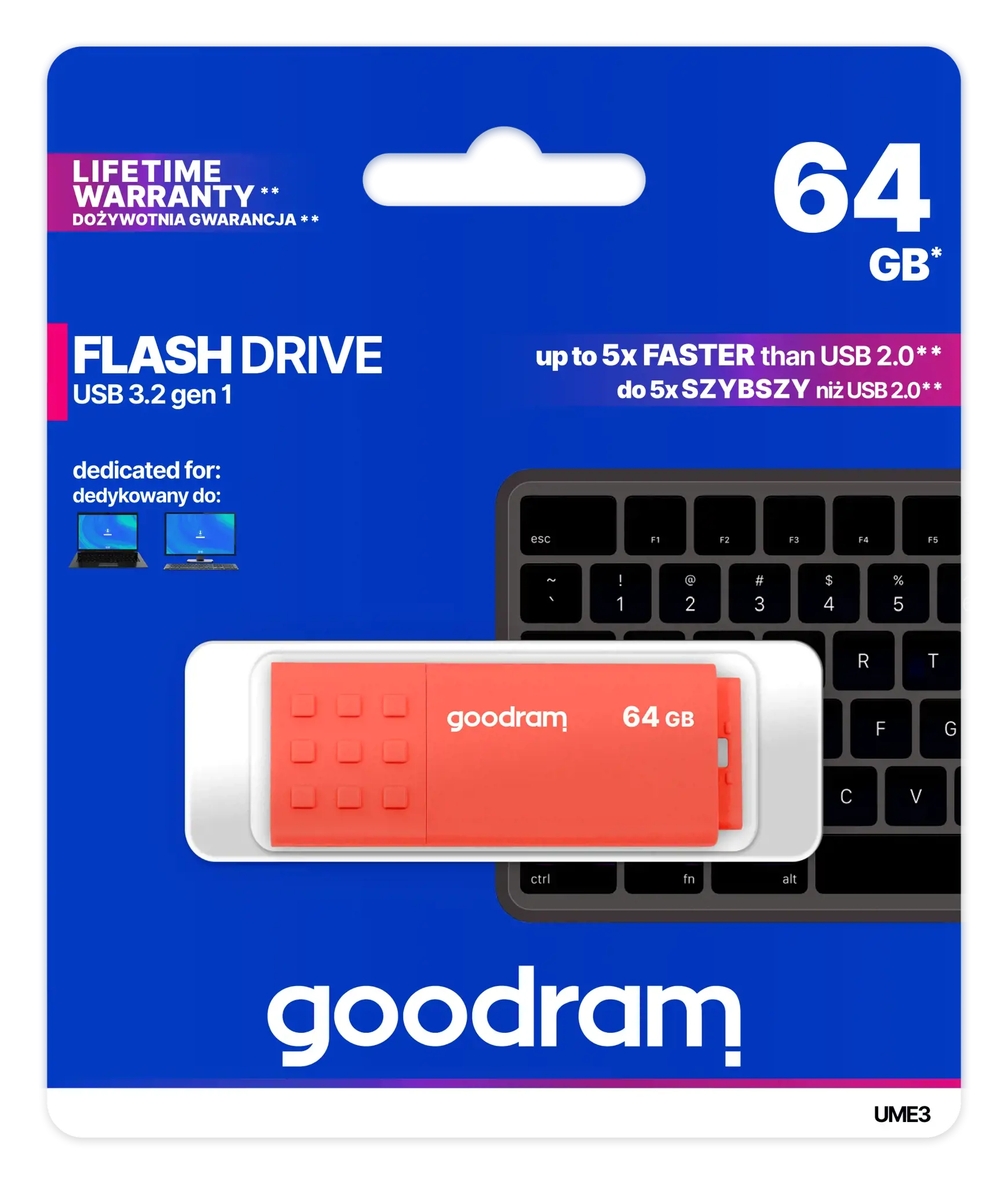 GOODRAM UME3-0640O0R11 GOODRAM atmintinė USB UME3 64GB USB 3.0 oranžinė