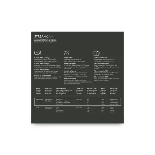 "Logitech StreamCam", 1920 x 1080 taškų, "Full HD", 60 kadrų per sekundę, 1080p, 2 - 3,7 mm, 0,1 m