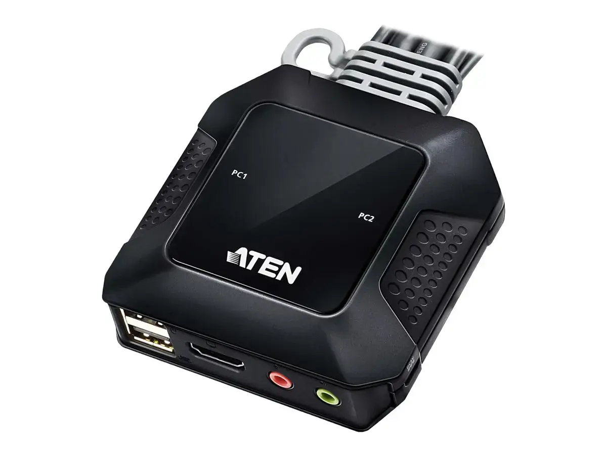 ATEN 2 prievadų USB 4K HDMI kabelinis KVM jungiklis su nuotoliniu prievadų parinkikliu, 4096 x 2160 taškų, 4K Ultra HD, 3,47 W, juodas