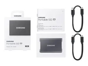 "Samsung" nešiojamasis SSD diskas T7, 1000 GB, C tipo USB, 3.2 Gen 2 (3.1 Gen 2), 1050 MB/s, apsauga nuo slaptažodžio, pilkas