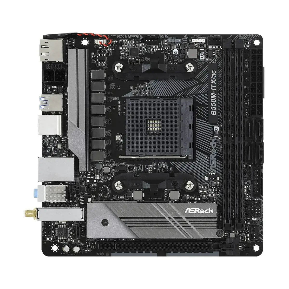 ASROCK B550M-ITX/ac mini ITX MB 3 kartos AMD AM4 lizdas DDR4 4733+ 4.0 x16 PCIe DisplayPort 1.4 HDMI 7.1 CH HD 4 SATA3 6 USB 3.1 Gen1
