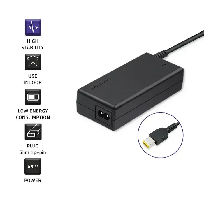 QOLTEC 50098 Nešiojamojo kompiuterio kintamosios srovės maitinimo adapteris Qoltec Lenovo 45W 20V 2.25A SlimTip+pin