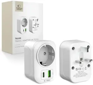 Tech-Protect travel adapter TA100 UK-EU, white