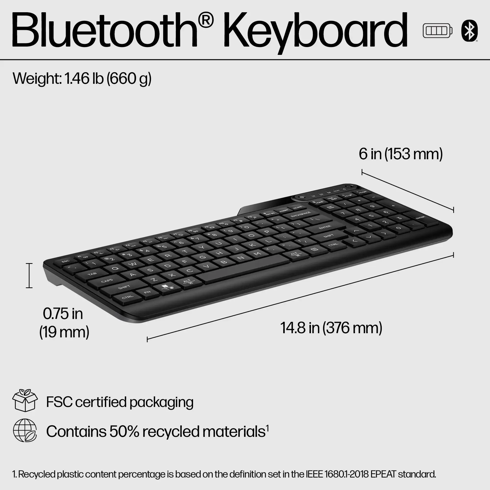 HP 460 Multi-Device Bluetooth Keyboard, Wireless, Bluetooth