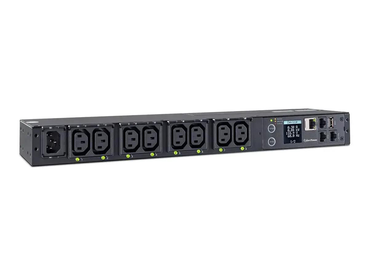 CYBERPOWER Keičiamasis PDU41004230V/15A 1U 8x IEC-320 išėjimo iš tinklo jungtis "PowerPanel Center" programinė įranga