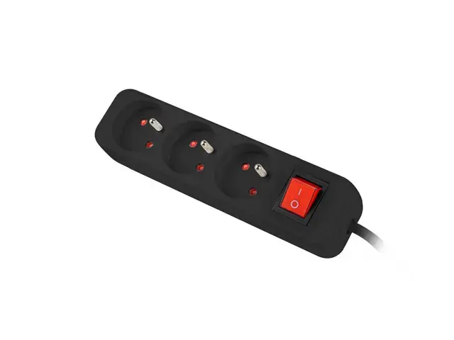 LANBERG PS1-03E-0300-BK Lanberg 3M juoda LANTERGE CURVE 3X 230V PL su grandinės pertraukikliu, pilnas varis